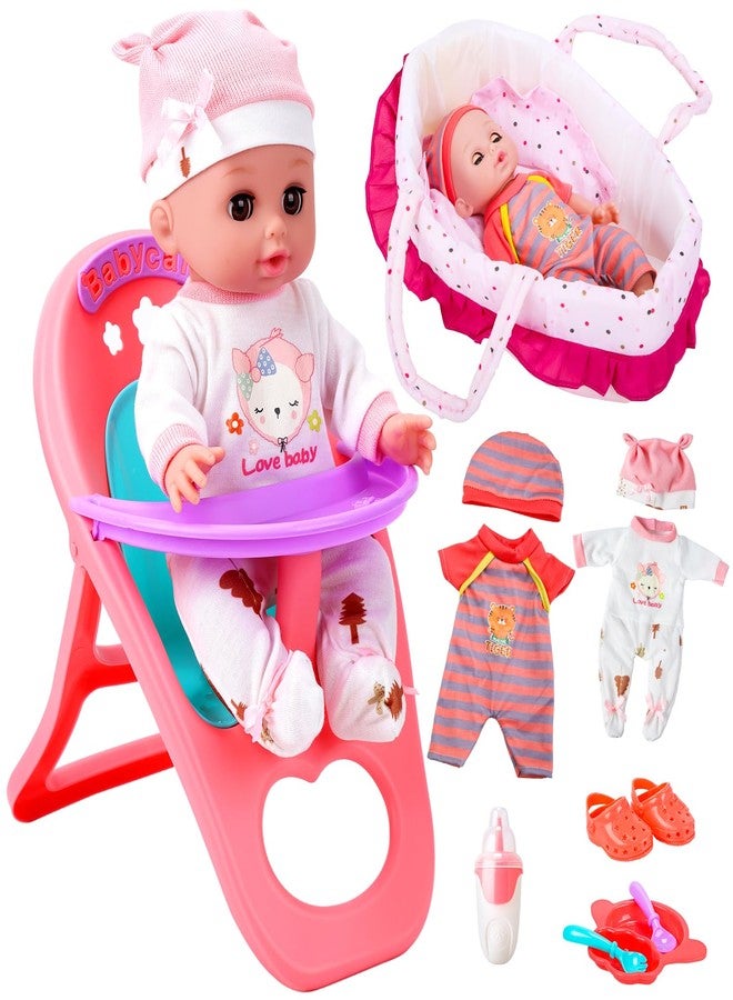 CUTE STONE 12" Baby Doll Playset for Girls - Pretend Play Baby Care Toy with Carrier Bassinet, High Chair, Clothes & Accessories - Image 1